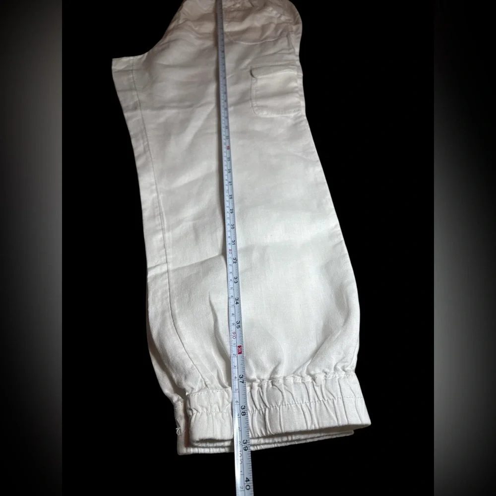 White Nicole Miller 100% Linen Cargo Jogger Pants - Picture 11 of 11